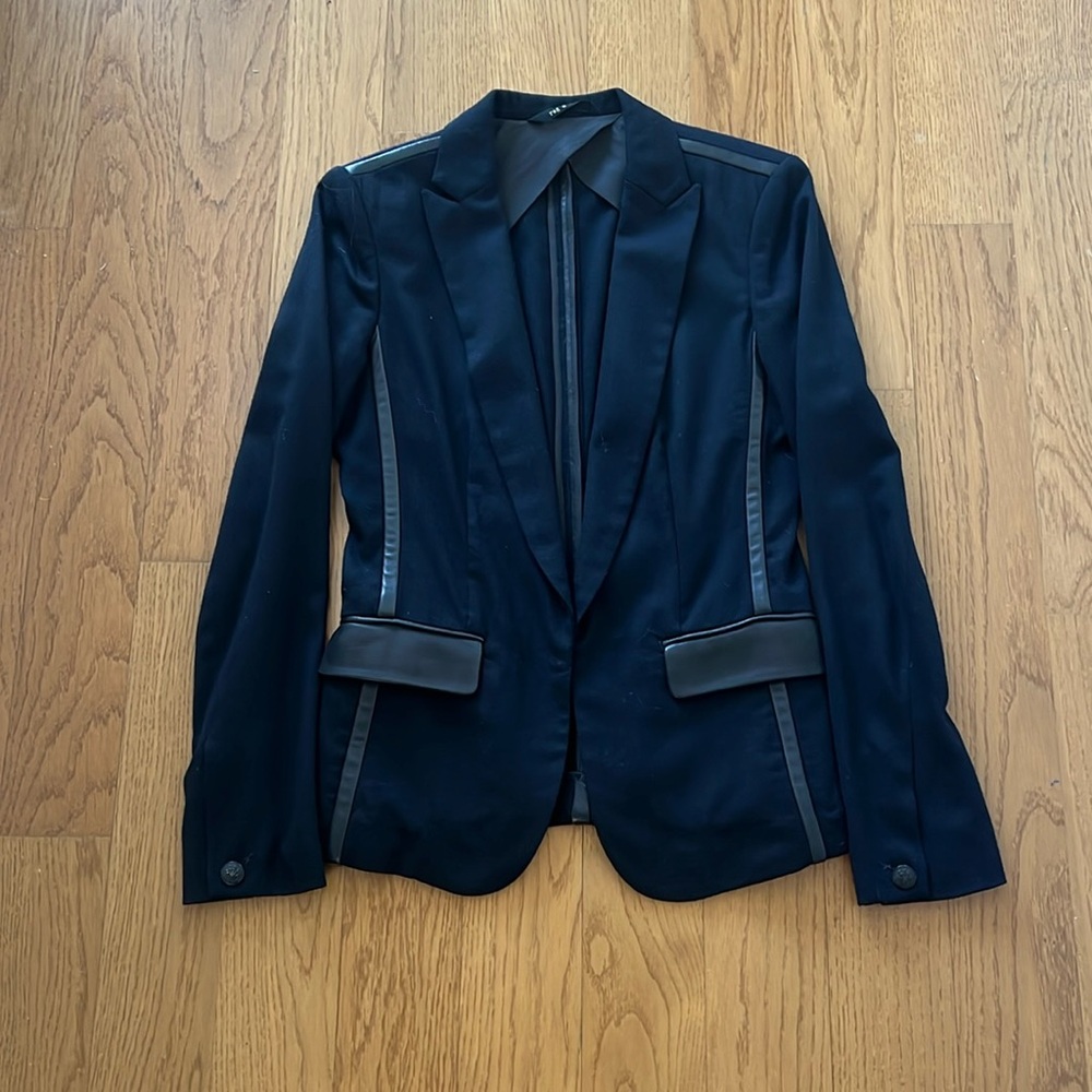 Rag & Bone Navy wool / Black leather blazer - size 2